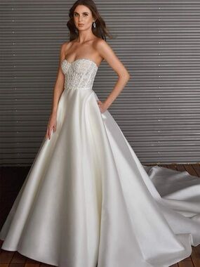 Martina Liana 1441 Strapless Lace Bodice Satin Ball Gown in Ivory